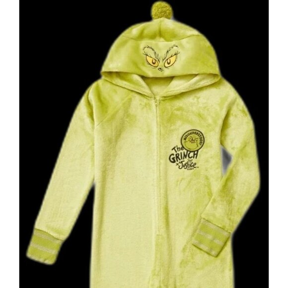 JUSTICE Grinch Hooded Union Suit Sleep Pajamas GIRLS SIZE XL 16-18 CHRISTMAS NEW - Picture 3 of 9